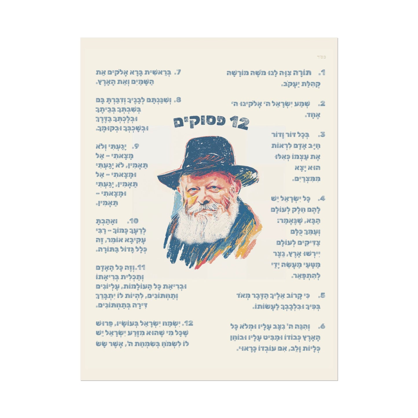 12 Pesukim Poster, Chabad Preschool Wall Art