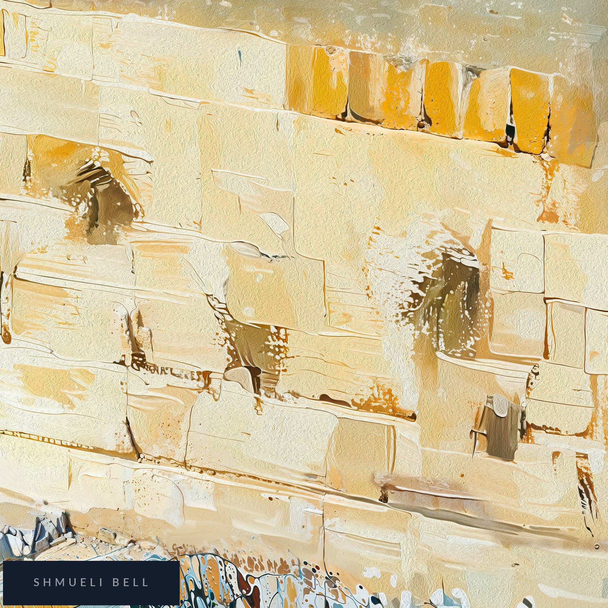 Close up of the Kotel banner showing painterly detail and matte vinyl texture